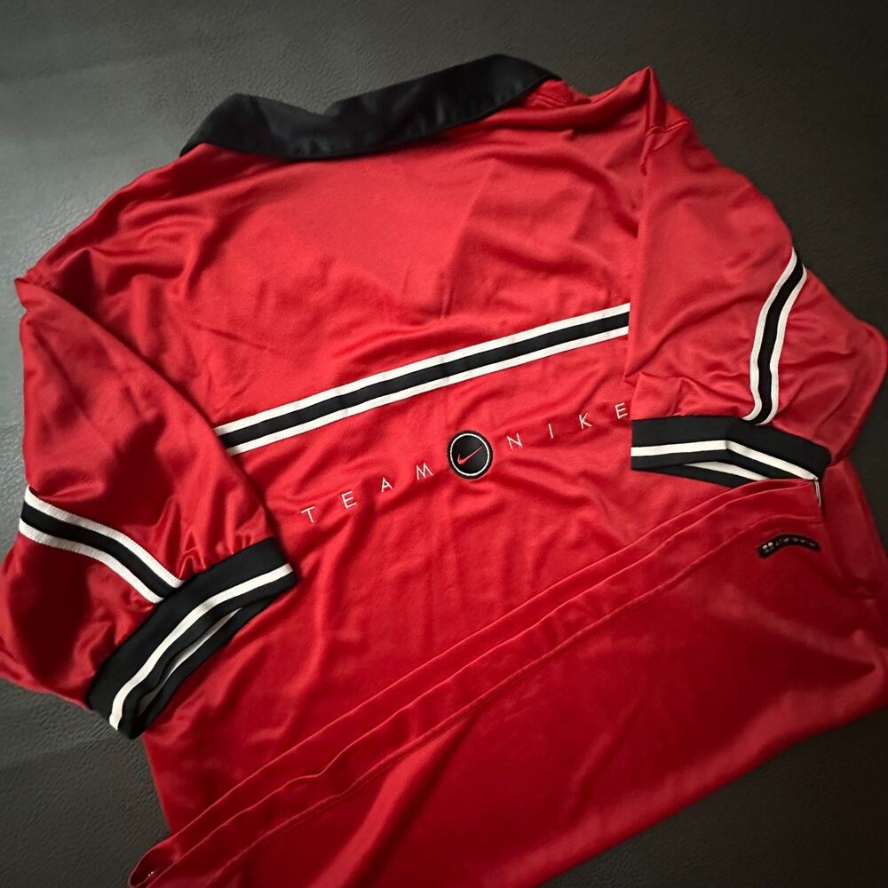 Vintage Nike Polo Mens XL Red Y2k Back Logo Check Striped Streetwear Retro
